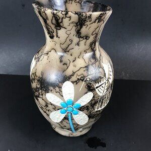 Hand painted, signed art glass in native american style, 8.5" x 6", signed